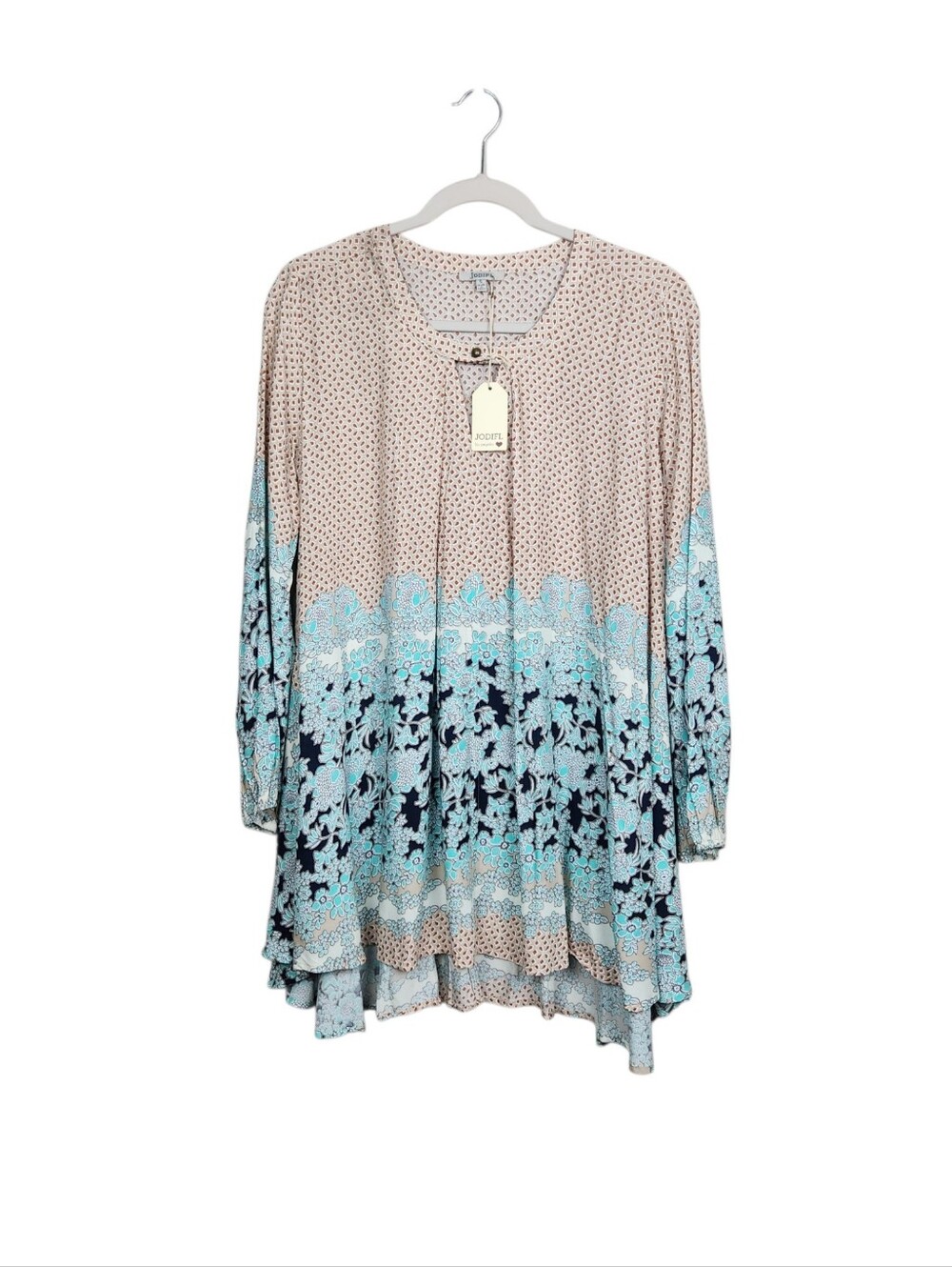 Jodifl Swing Top NWT Almond Floral J1662 Long Sleeve Blouse Top Womens Size S